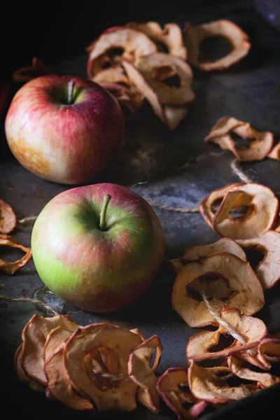 Frische und getrocknete Äpfel — Stockfoto