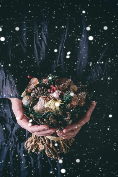 Christmas bouquet with snow — Stock Photo, Image