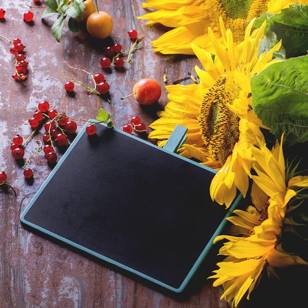 Girasoles con chalckboard — Foto de Stock