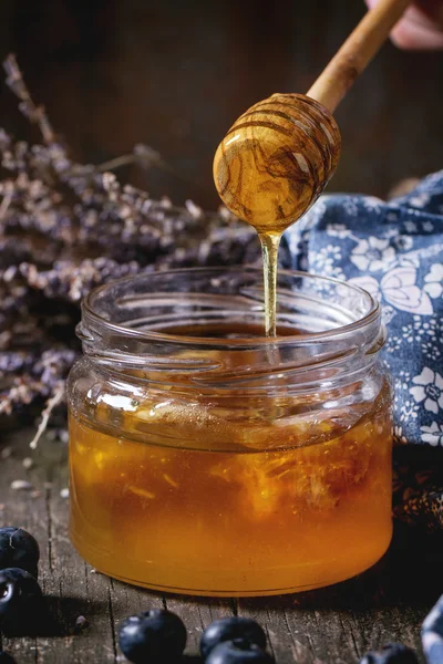 Miel, arándanos y lavanda — Foto de Stock