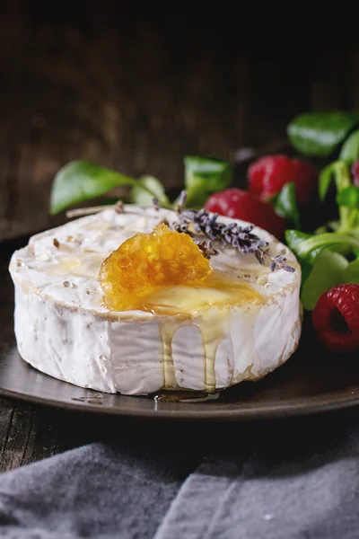 Queso de cabra con miel y frambuesas —  Fotos de Stock