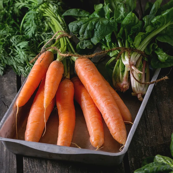 Bund Karotten und Spinat — Stockfoto