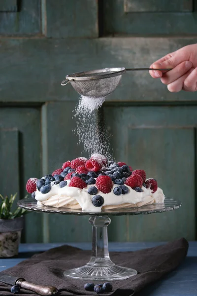 Павловский десерт со свежими ягодами — стоковое фото