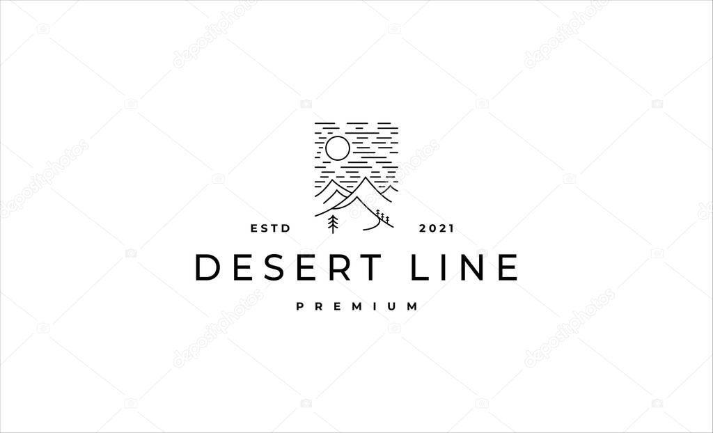 Desert landscape Monoline Logo Design Vector illustration