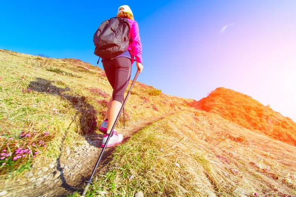 Slanke vrouw beoefenen nordic-walking — Stockfoto