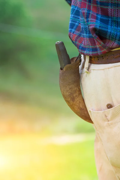 Especially sharpens scythe for hay made from cow horns — Stock Photo, Image