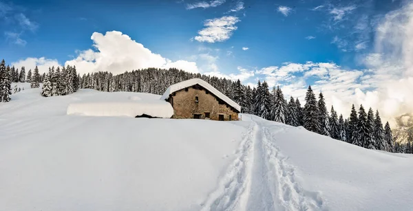Stopa Sněhu Lyžařských Horolezců Kožešinami — Stock fotografie
