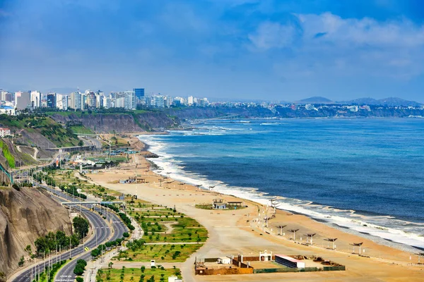 stock image The Pacific Ocean coast of Lima Peru with the deserted road for the Covid19 pandemic