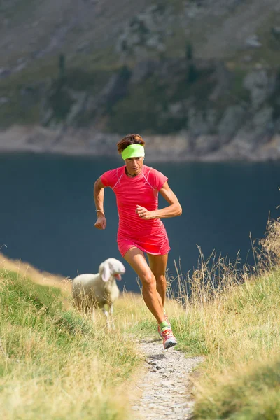 Chica atleta en un camino de montaña — Foto de Stock