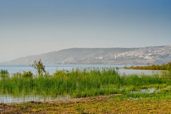 以色列与广管局提比哩亚城市的一部分的太巴列湖 — 图库照片