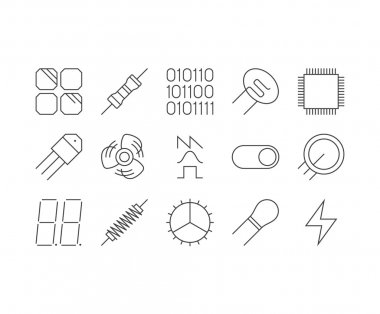 Set of thin mobile icons for circuit diagram, electronic board a