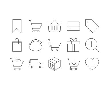 E-ticaret, finans ve iş için ince mobil simgeler kümesi