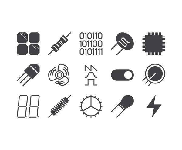 Set von dünnen mobilen Symbolen für Schaltplan, elektronische Platine und — Stockvektor