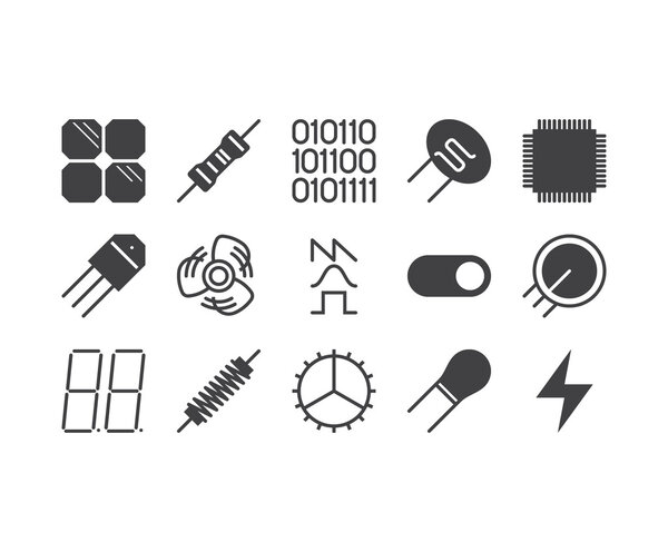 Набор тонких мобильных иконок для схемы цепи, электронная плата
