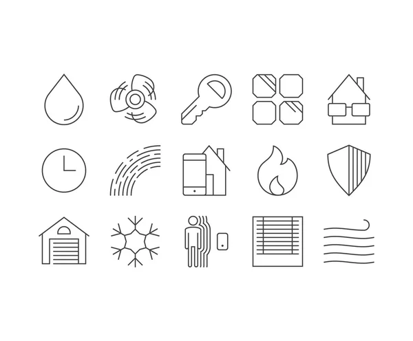 Set van dunne mobiele pictogrammen voor smarthome, huis controle en automa Rechtenvrije Stockillustraties