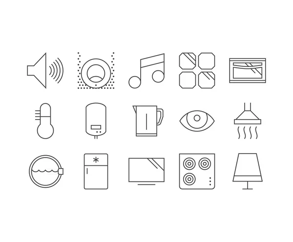 Set of thin mobile icons for smarthome, house control and automa Stock Vector