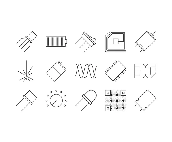 Set von dünnen mobilen Symbolen für Schaltplan, elektronische Platine und Stockvektor