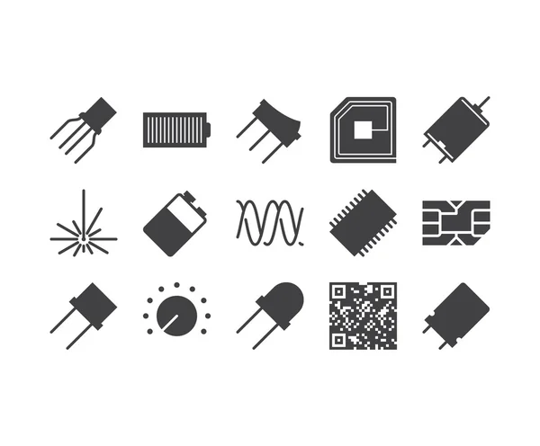 Set von dünnen mobilen Symbolen für Schaltplan, elektronische Platine und Stockvektor
