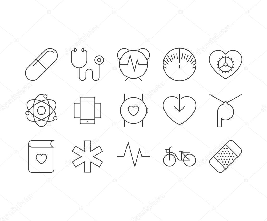 Set of thin mobile icons for smart health