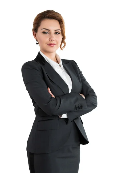 Ritratto di donna d'affari sorridente con le mani incrociate isolato su — Foto Stock