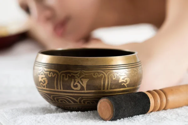 Nepal Buddha copper bowl at spa salon — Stock Photo, Image