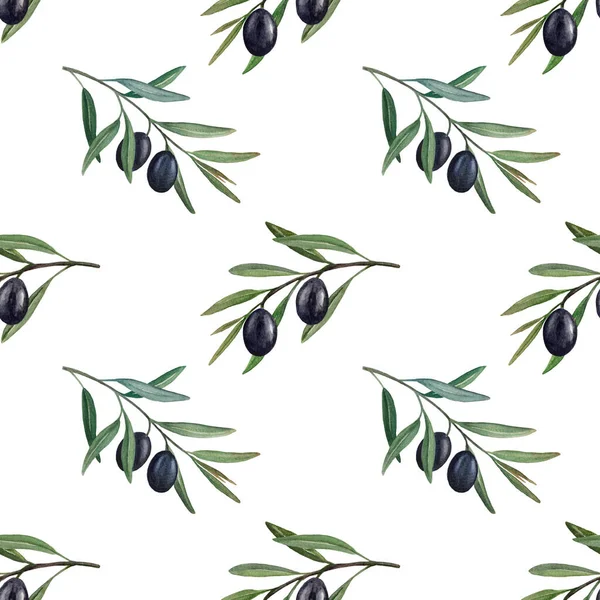 Black olives watercolor seamless pattern