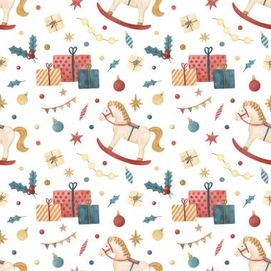 Elle çizilmiş Noel suluboya deseni