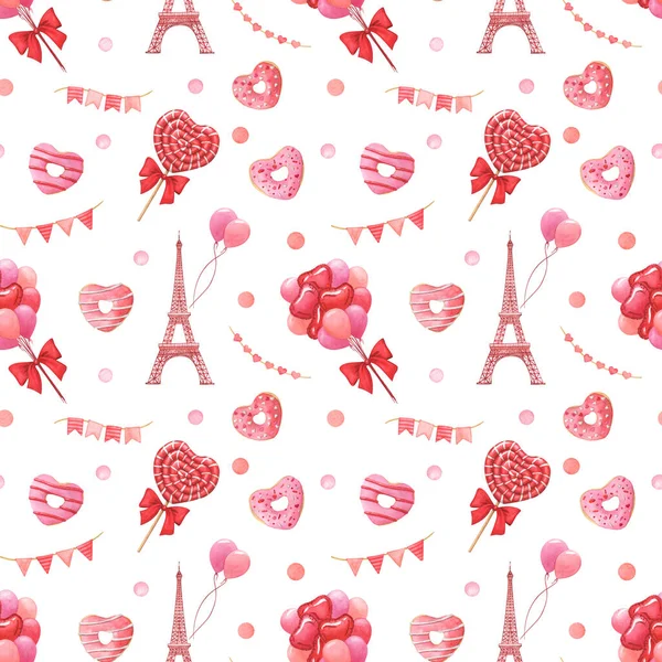 Valentines day hand-drawn watercolor pattern — Stock Photo, Image