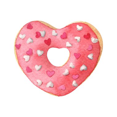 Kırmızı jöleli suluboya kalp şeklinde donut.