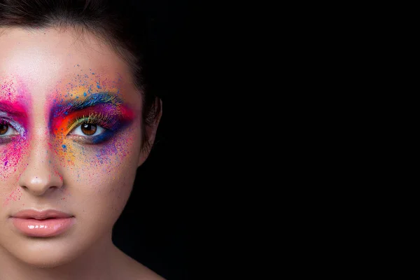 Närbild av ansiktet med flerfärgad makeup — Stockfoto