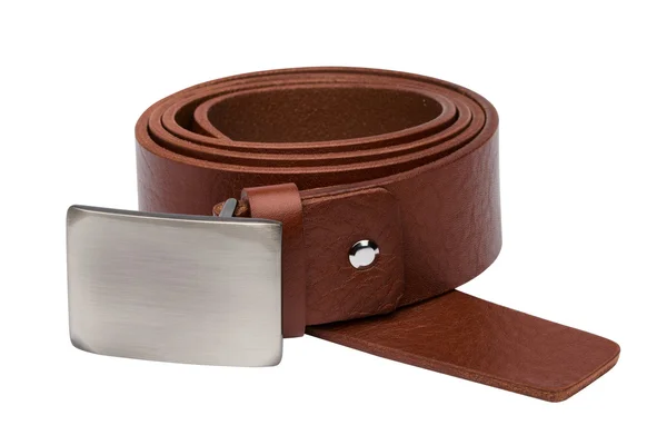 Ceinture en cuir brun homme isolé sur blanc — Photo