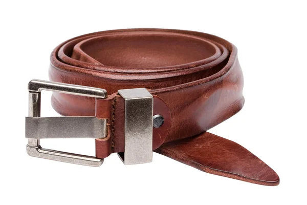 Brown men leather belt isolated on white — Stock Photo, Image