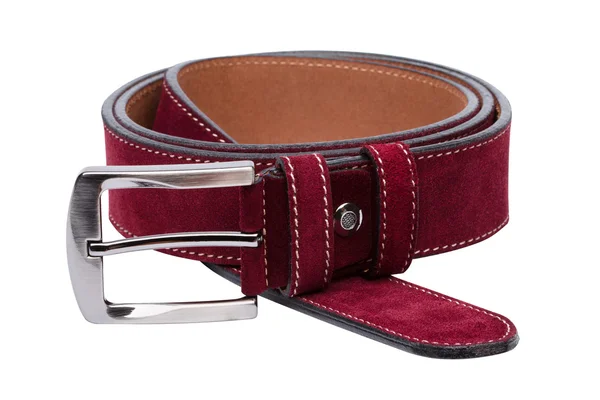 Crimson men leather belt isolated on white — Stock Photo, Image