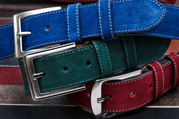 Close-up view of three suede belts — Stock Photo, Image