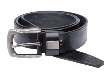 Siyah erkek deri kemer üzerine beyaz izole