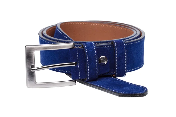 Blue men leather belt isolated on white background — Stock Photo, Image