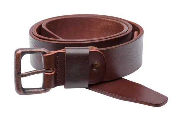 Brown men leather belt isolated on white — Stock Photo, Image