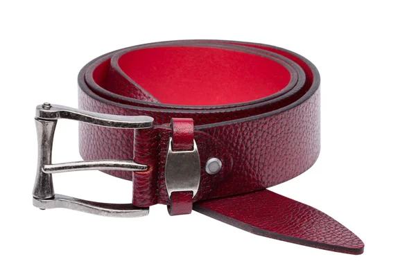 Crimson men leather belt isolated on white — Stock Photo, Image