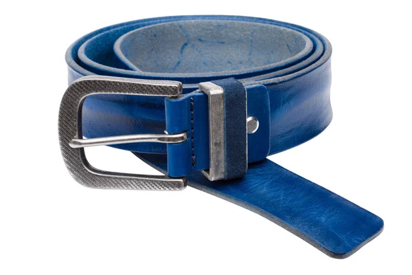 Ceinture en cuir bleu homme isolé sur fond blanc — Photo