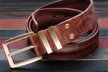 Kahverengi erkek deri kemer altın toka ile