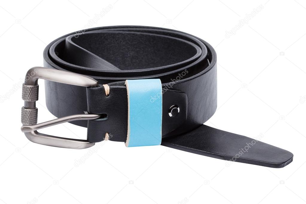Black men leather belt isolated on white background