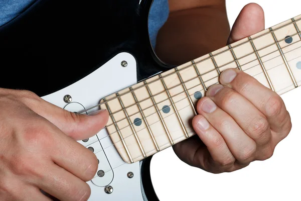 Hände eines Mannes, der E-Gitarre spielt — Stockfoto