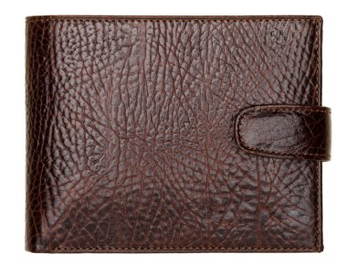 Beyaz arka planda kahverengi, doğal deri cüzdan.