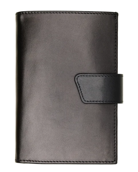 白い背景に分離された黒天然皮革財布 — ストック写真