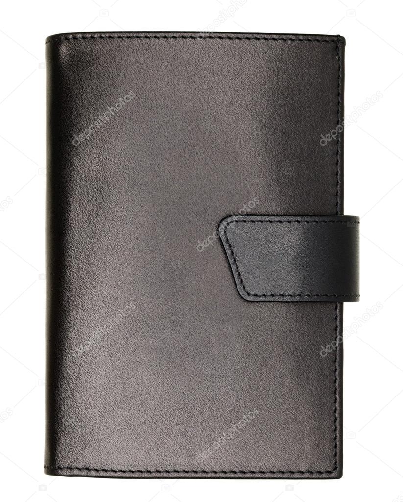 Black natural leather wallet isolated on white background