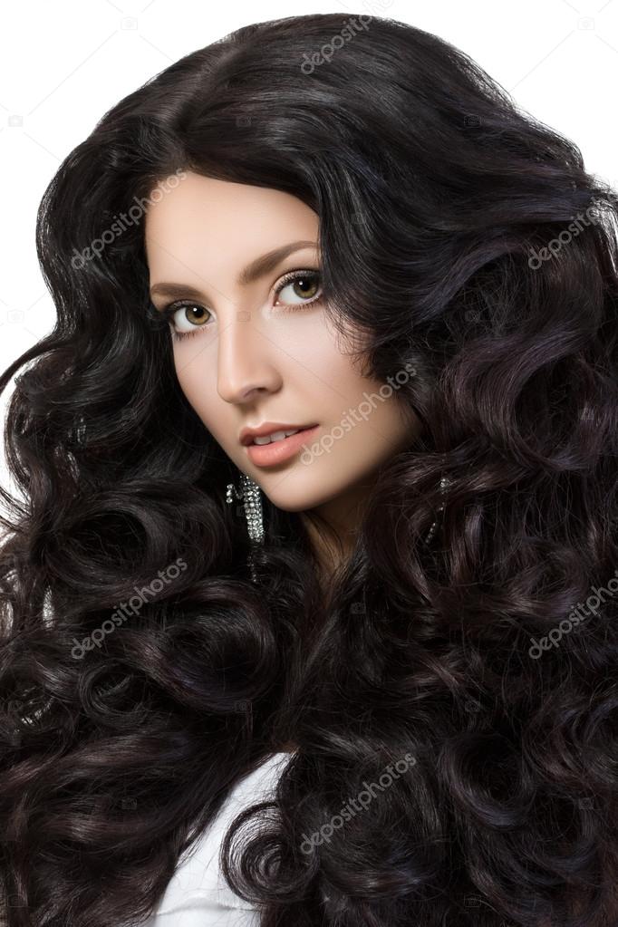 Portrait of elegant woman with beautiful black hair