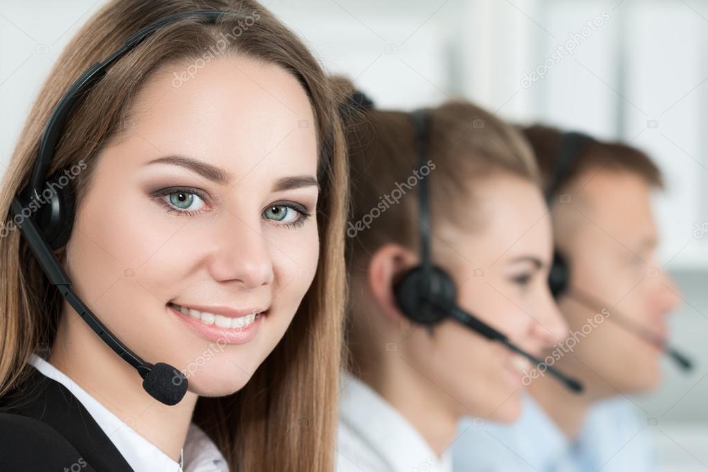 Smiling customer support operator at work