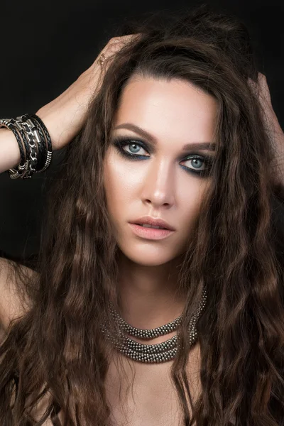 Close-up portrait of a young girl with fashion creative make-up — Stock Photo, Image