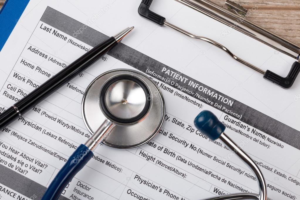 Close-up view of medical doctor working table