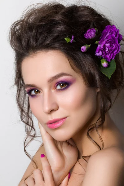 Young pretty woman with bright pink makeup Stock Photo